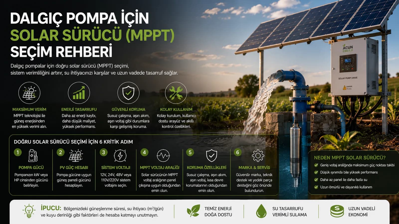 Dalgıç Pompa İçin Solar Sürücü (MPPT) Seçim Rehberi